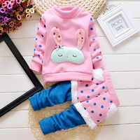 2015新款韩版冬款童装 中小童套装加厚可爱长耳兔女童两件套