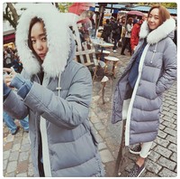 2015韩国冬装新款棉袄宽松加厚棉服连帽长款大毛领学生羽绒棉衣女