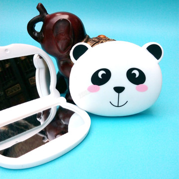 四川旅游纪念品成都特色熊猫礼盒硅胶双面化妆镜超萌出国礼品