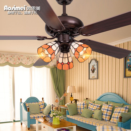 蒂凡尼餐厅吊扇灯 地中海客厅卧室带LED的木叶家用风扇吊灯电扇灯