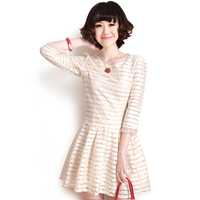 2015新款欧根 韩版修身气质淑女七分袖 可人蕾丝 连衣裙 中长款