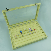 高档麻布玻璃带盖戒指展示首饰盒珠宝箱饰品杂物收纳盒子储物道具