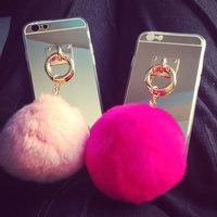 韩版可爱獭兔毛球iPhone6s手机壳 苹果6plus 5.5手机套5s镜面软壳
