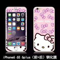 iPhone6plus卡通彩膜 苹果6钢化玻璃膜Kitty猫全屏全覆盖KT凯蒂猫