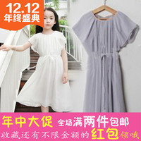 2014新款女童韩版收腰白褶仙女范长裙两色雪纺双层女童裙