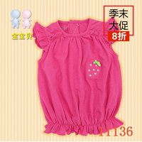 11136意大利设计 新款夏纯棉女婴儿宝宝花边袖长款T恤/幼儿背心