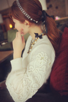 2015秋冬新款韩国东大门红人同款灯笼袖纯白色宽松套头毛衣