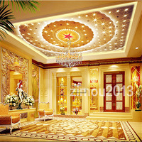 3D立体吊顶壁画大堂卧室客厅天花板欧式大型壁画金黄色花纹墙壁纸