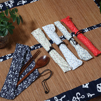 日式和风旅行木质筷子勺子带布袋两件套装 便携餐具