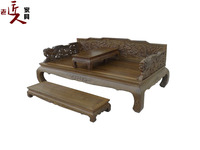 中式红木家具仿古雕花鸡翅木罗汉床三件套沙发床复古典实木床明清