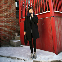 2015秋冬新款韩版学院风女子毛呢外套女中长款西装领修身休闲大衣