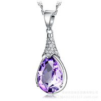 925银项链 韩版紫水晶锆石许愿石吊坠 女款项坠首饰品