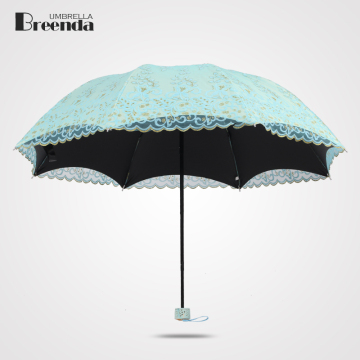 创意蕾丝黑胶太阳伞户外防晒防紫外线晴雨两用折叠伞女三折遮阳伞