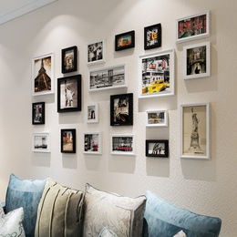 狮家 创意实木照片墙 现代简约客厅相片墙组合 欧式相框墙组合