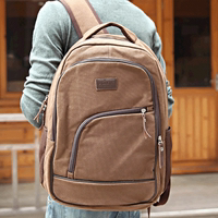 韩版书包男生大包可装电脑大容量双肩包咖啡色帆布背包包邮F7X223