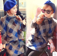 2015欧洲站秋冬韩国小香风加厚短外套格子裙子两件套装羊毛呢套装