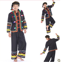 促销黑色长袖彝族壮族男装演出服 舞蹈服拉祜族苗族表演民族服装