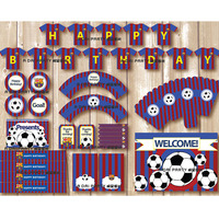 【足球巴萨】主题生日婚礼宴会派对用甜品台装扮布置拉旗定制儿童