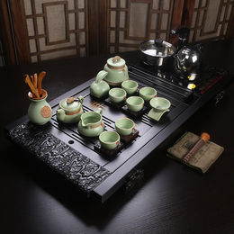 茶具套装四合一特价包邮 整套功夫茶具陶瓷组合实木茶盘带电磁炉