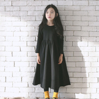 韩国童装2015女童加绒连衣裙秋冬韩版中大童高腰大摆长袖裙亲子装