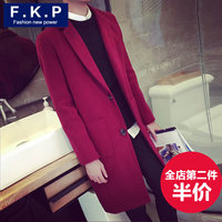 F．K．P冬季韩版修身男士中长款风衣外套休闲毛呢大衣英伦青年潮