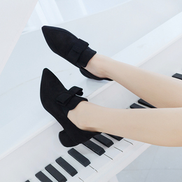 卡卡妮亚 2015新款裸靴女韩版尖头粗跟短靴中跟甜美蝴蝶结及踝靴