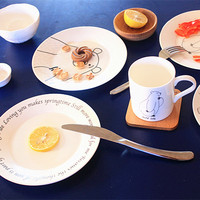 创意骨瓷 可爱卡通西餐盘 骨瓷盘子8寸早餐盘 点心盘 菜盘沙拉盘