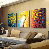 抽象油画手绘装饰画客厅沙发背景墙三联画无框画壁画挂画发财树