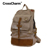 CrossCharm水洗棉布 大容量 旅游 双肩包 特价 真皮帆布学生背包