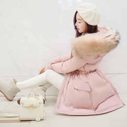 2015冬装韩版收腰连帽修身貉子毛中长款羽绒服新款女装加厚外套女