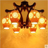 中式灯现代欧式灯古典酒店吊灯实木陶瓷卧室餐厅吊灯具灯饰8011