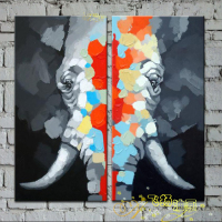 现代简约抽象油画玄关装饰画挂画壁画室内竖版过道走廊动物大象