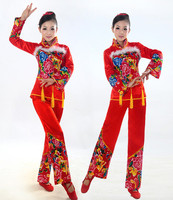 民族风秧歌服装演出服腰鼓扇子舞广场舞蹈表演服套装 女新款红色