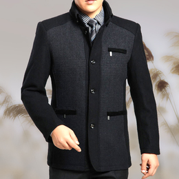 2015优质新款中年男装秋冬款羊毛呢子大衣男士中长款夹克妮子外套