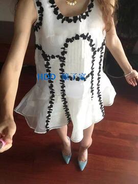 2015新款连衣裙 地家同款白色透明欧根纱连衣裙