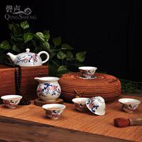 景德镇陶瓷茶具磬声手工功夫茶具套装 手绘五彩整套茶具6人使用