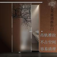 上海上门测量安装卫生间艺术玻璃推拉门吊轨移门无框平开门屋玛屋