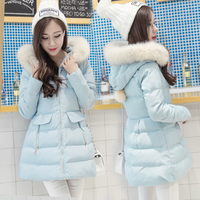 2015韩版冬季学生大毛领棉衣女中长款裙摆棉袄修身显瘦棉服外套潮