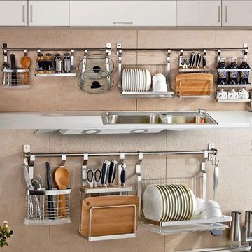 宜家款厨房用品304不锈钢墙壁壁挂挂杆挂架锅盖架刀架碗架置物架