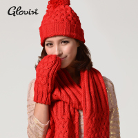 GLOVIN冬季韩版针织加绒保暖冰岛毛线帽子围巾手套三件套装一体女
