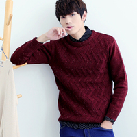 2015秋季新款纯色休闲圆领男士毛衣 韩版套头针织衫修身青年线衣