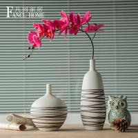 陶瓷花瓶三件套摆件客厅装饰品现代条纹细口花瓶摆件创意餐桌摆设