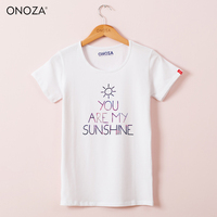 ONOZA夏装简约短袖白色T恤女 夏季圆领修身时尚英文印花女装上衣