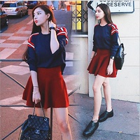 2016秋季新款韩版女装小香风针织衫两件套短裙套装学生时尚潮显瘦