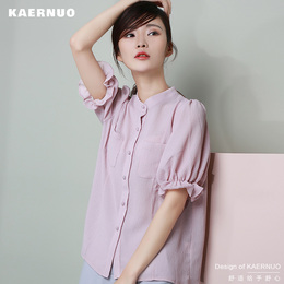 卡尔诺简约白衬衫2016夏新款韩版雪纺衫立领短袖衬衫女