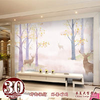 简约田园艺术抽象麋鹿无缝大型壁画客厅卧室电视背景墙纸壁纸自粘