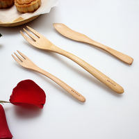 木叉木刀 日式餐具水果大小号木叉子勺子 甜品叉 黄奶油果酱木刀