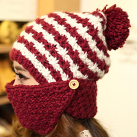 帽子女秋冬天韩版保暖面罩护耳毛线帽 女士加绒加厚针织冬季帽潮