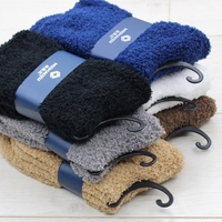 冬季男士睡眠棉袜毛绒珊瑚绒男袜子半边绒中筒袜加厚毛巾地板袜子