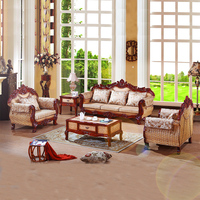 藤匠 欧式实木沙发榆木沙发五件套组合整装三人客厅禅意宫廷家具